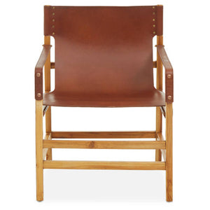 Kendari Light Brown Leather and Teak Wood Chair