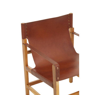 Kendari Light Brown Leather And Teak Wood Chair - Image 5