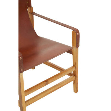 Kendari Light Brown Leather And Teak Wood Chair - Image 7
