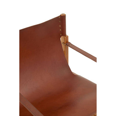 Kendari Light Brown Leather And Teak Wood Chair - Image 8