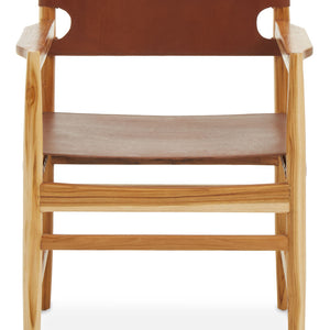 Kendari Antique Brown Leather and Teak Wood Chair