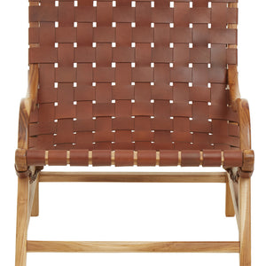 Kendari Brown Woven Leather and Teak Wood Chair
