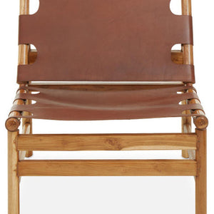 Kendari Antique Brown Leather and Teak Wood Sling Chair