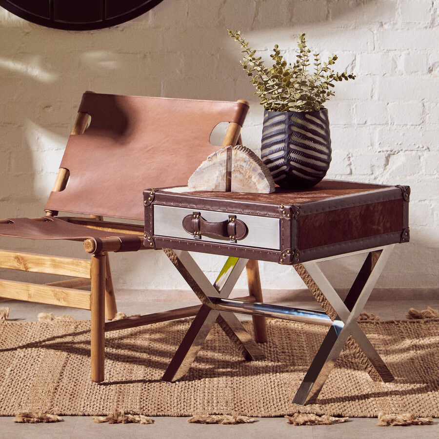 Kendari Antique Brown Leather Sling Chair - Image 1