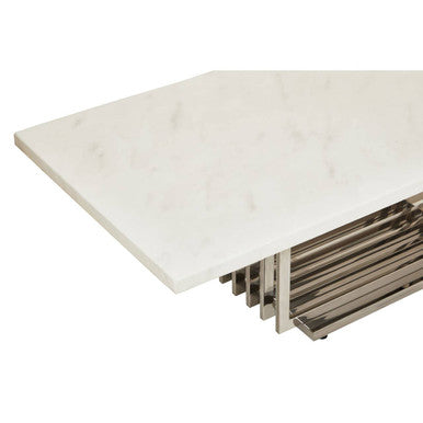 Moda White Fuax Marble Coffee Table With Silver Finish Frame