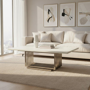 Moda White Faux Marble Coffee Table With Silver Finish Frame