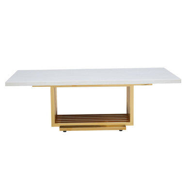 Moda Ivory White Faux Marble Coffee Table With Gold Finished Frame