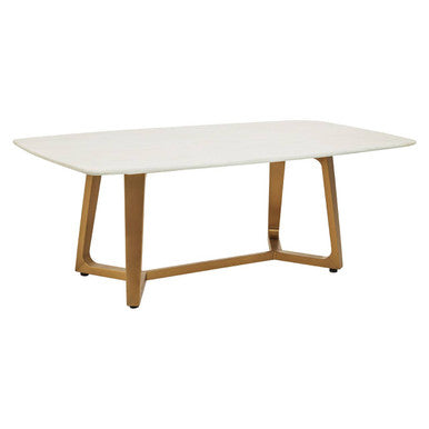 Moda White Faux Marble Coffee Table With Brushed Gold Base