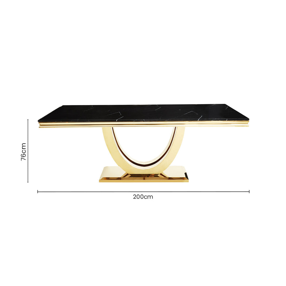 Black Faux Marble Rectangular Top Dining Table with Brushed Gold Geometric Frame, Moda