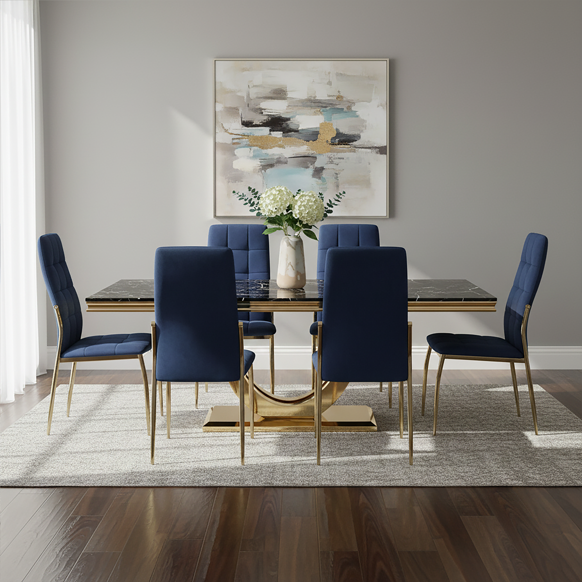 Moda Black Faux Marble Rectangular Dining Table