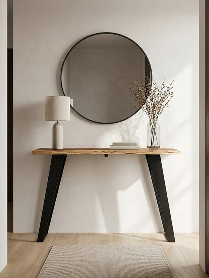 Natural Live Edge Acacia Wood Top Console Table with Black Iron Legs, Surax