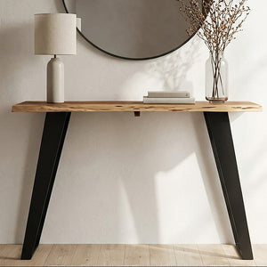 Natural Live Edge Acacia Wood Top Console Table with Black Iron Legs, Surax