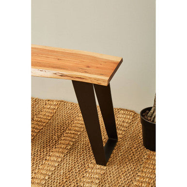 Surax Acacia Wood And Looped Iron Base Bench