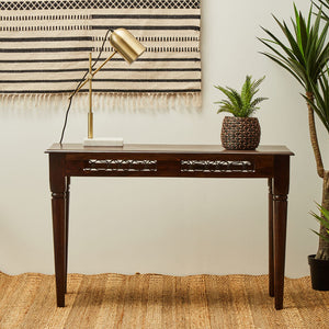 Dark Sheesham Wood Console Table with Iron Finishings, Srina