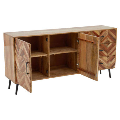 Boho Two Door and Three Drawer Mango Wood Sideboard - Image 6