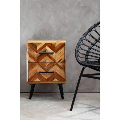 Boho Two Drawer Bedside Table In Mango Wood
