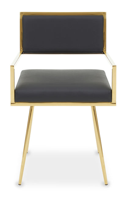 Chair with black seat and backrest and gold frame on a white background
