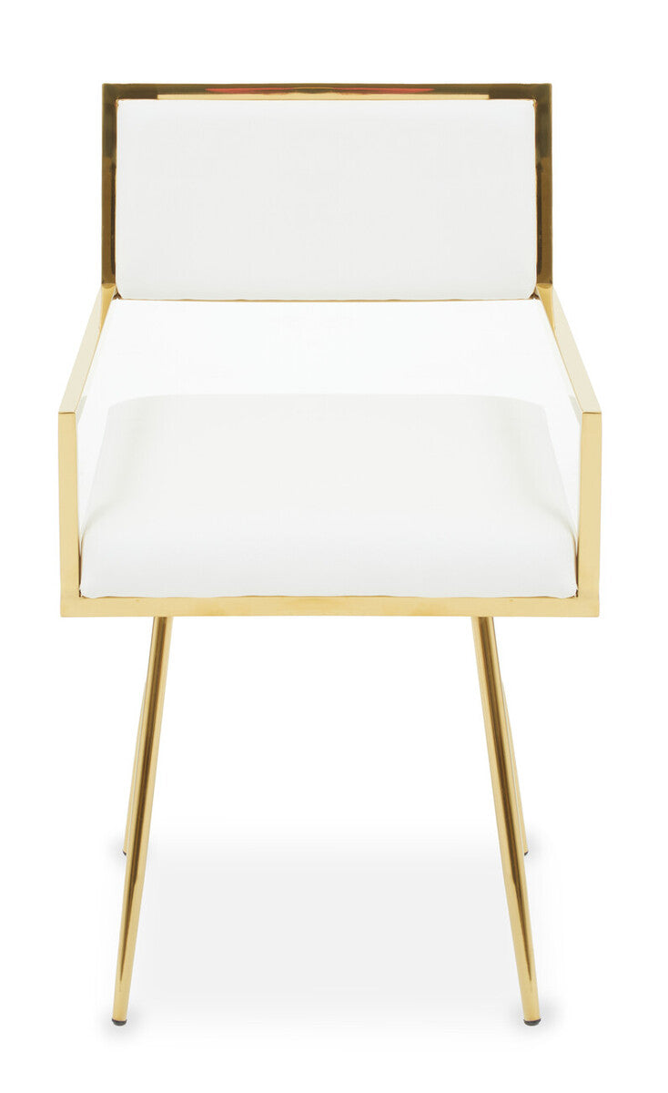 Chair with white cushion and gold frame on a white background
