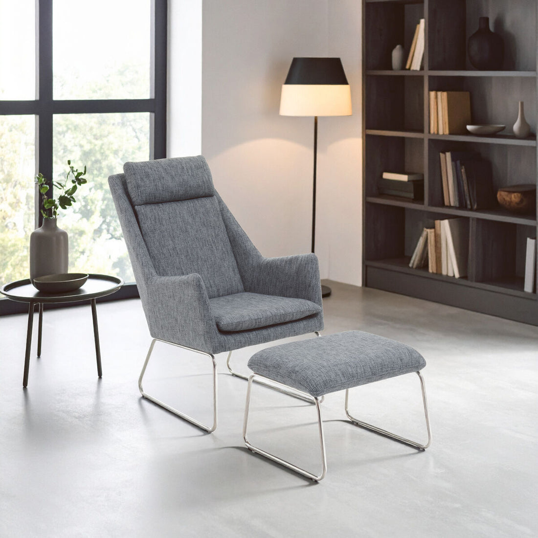 Azalea Grey Fabric Lounge Chair And Footstool Set