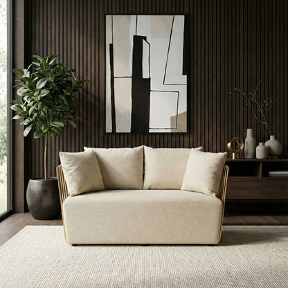 2 Seater Natural Fabric Sofa, Azalea - Image 1