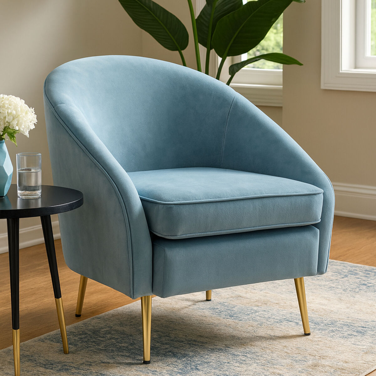Yasmeen Aqua Blue Velvet Armchair