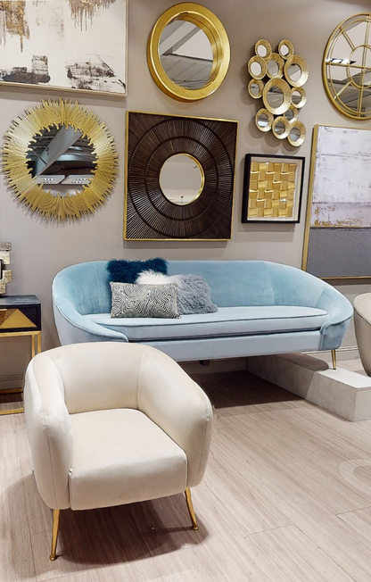 Yasmeen 3 Seat Aqua Blue Velvet Sofa