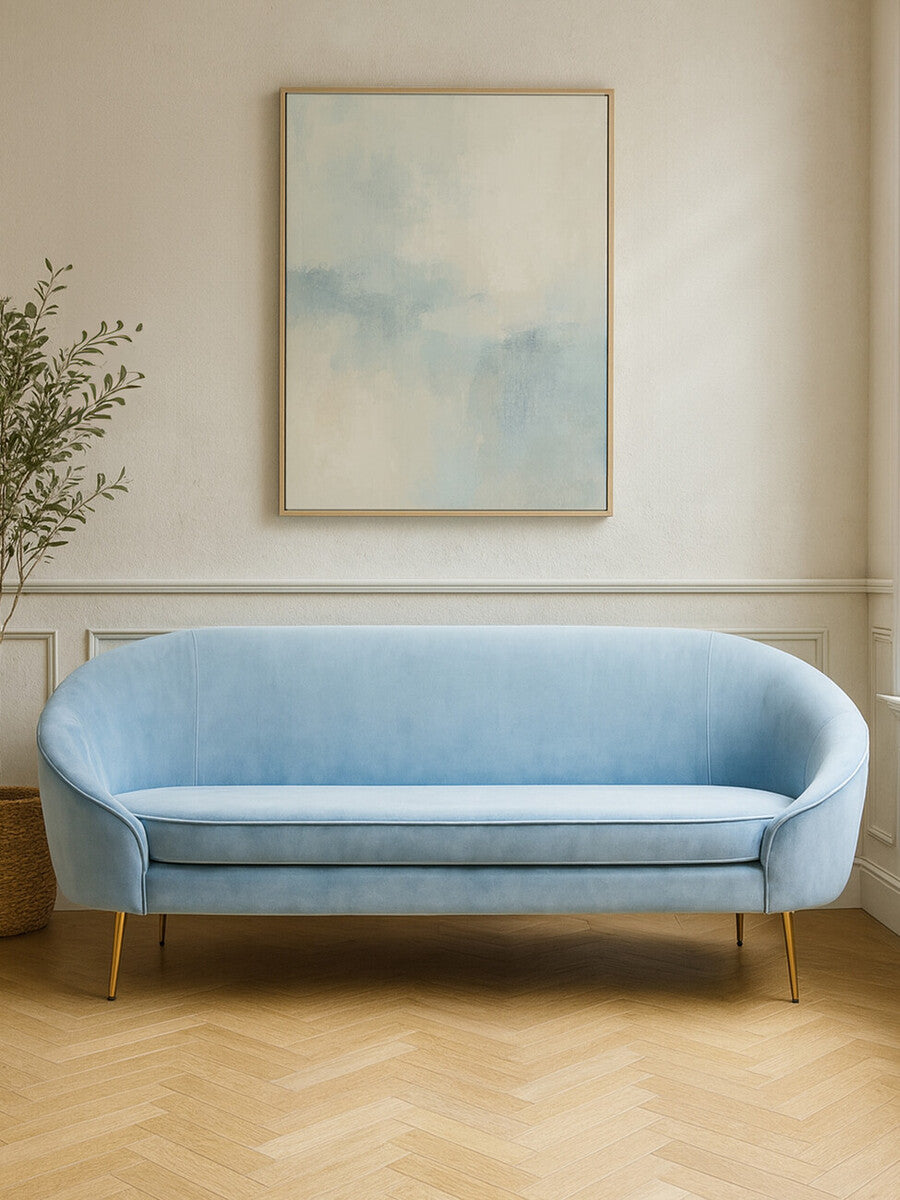 Yasmeen 3 Seat Aqua Blue Velvet Sofa