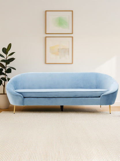 Yasmeen 3 Seat Aqua Blue Velvet Sofa