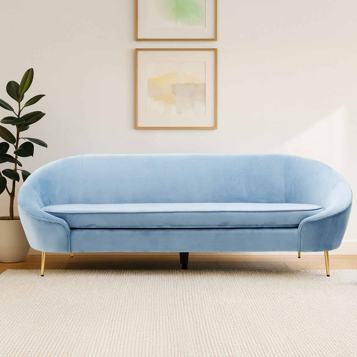 Yasmeen 3 Seat Aqua Blue Velvet Sofa