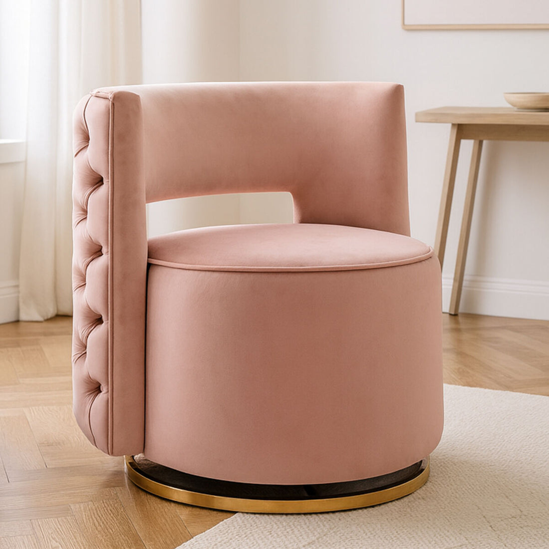 Yasmeen Pink Velvet Swivel Chair