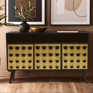 Arti Black Mango Wood and Brass Effect 3 Door Sideboard
