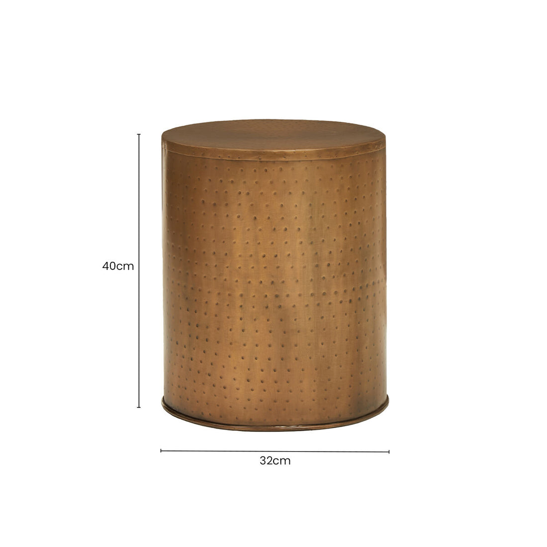 Antique Brass Effect Side Table with Hammered Dot Texture, Arti