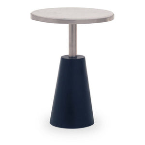 Templar White Marble Round Side Table with Black Metal Base