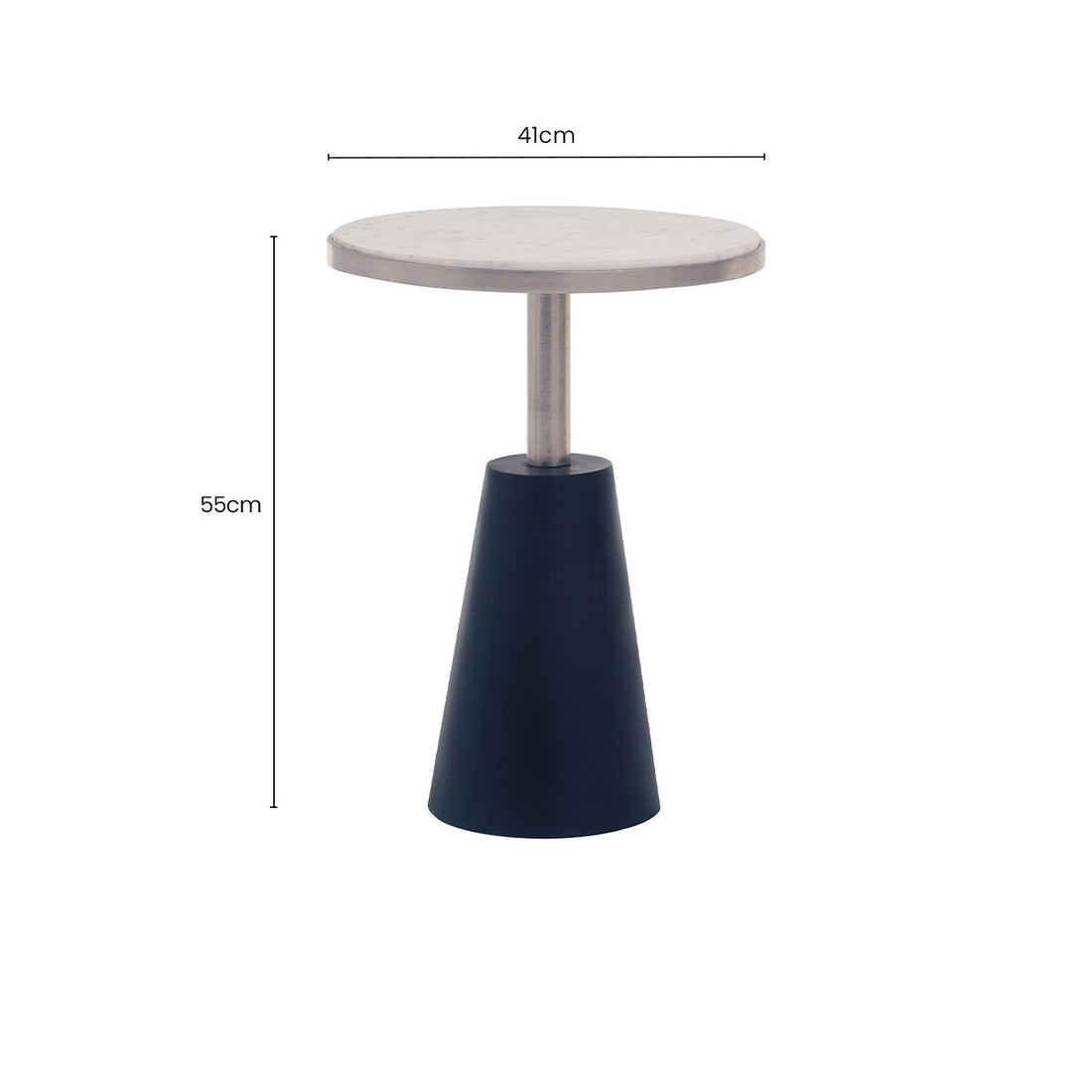 White Round Marble Top Side Table with Slim Column and Black Conical Base, Templar