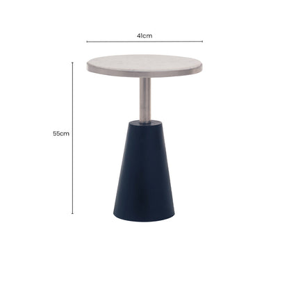 White Round Marble Top Side Table with Slim Column and Black Conical Base, Templar