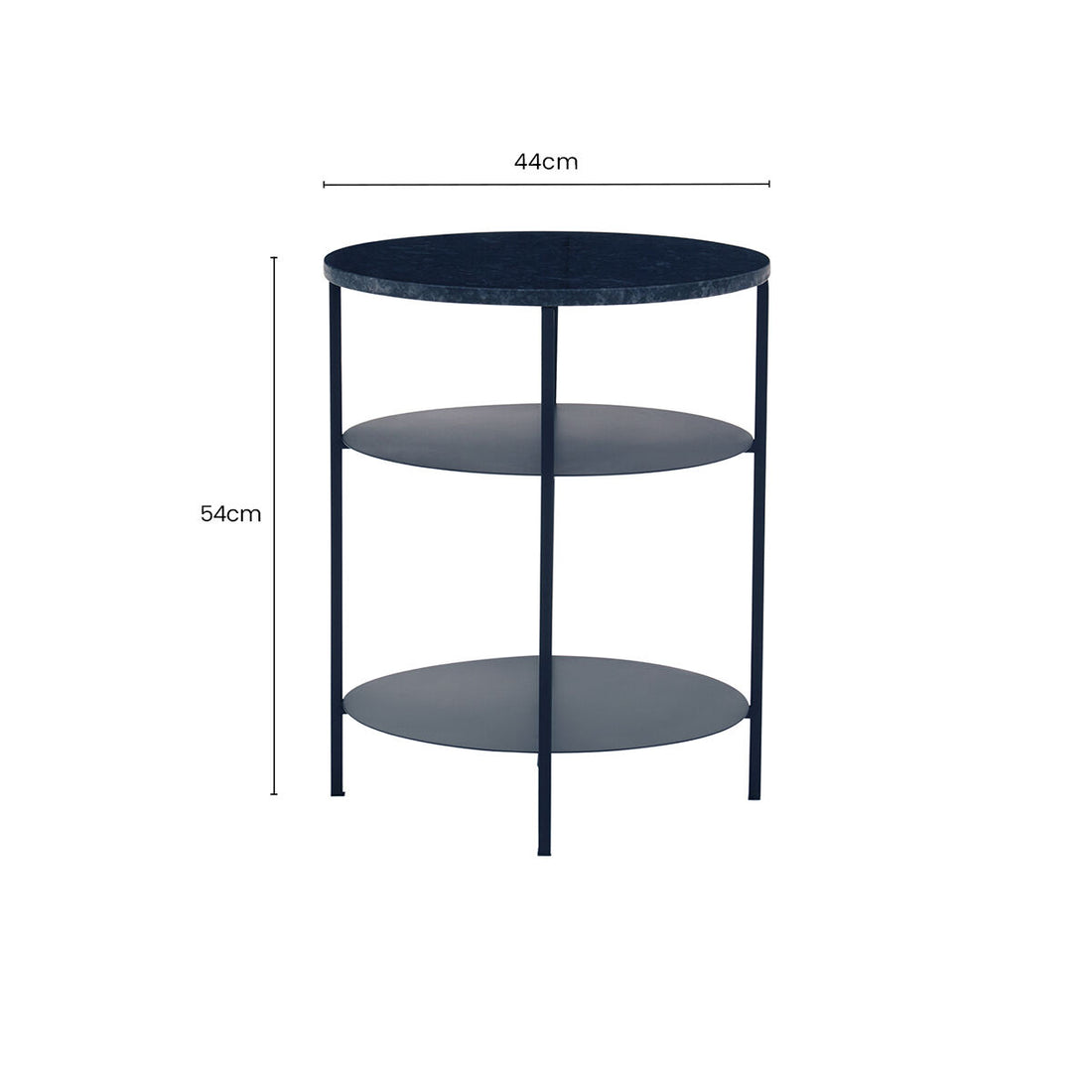 Black Marble Top 3 Tier Round Side Table with Slim Iron Frame, Templar