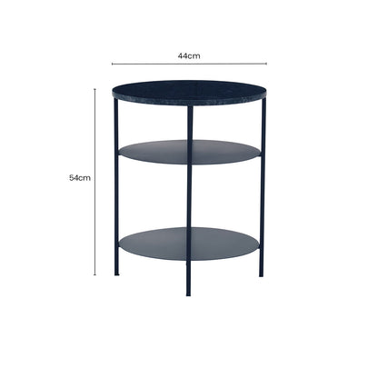 Black Marble Top 3 Tier Round Side Table with Slim Iron Frame, Templar