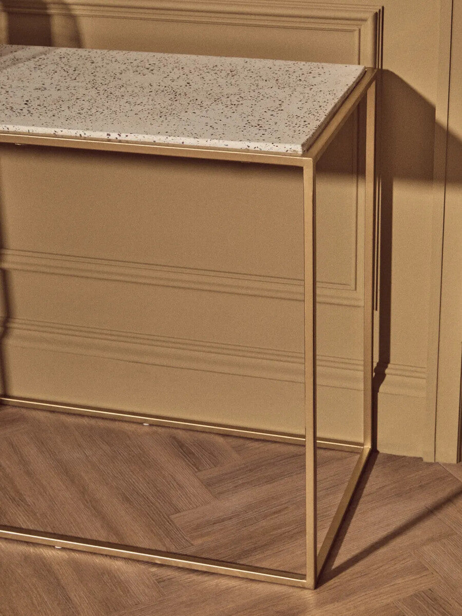 Gold Finish Metal Console Table with White Marble Rectangular Top, Templar