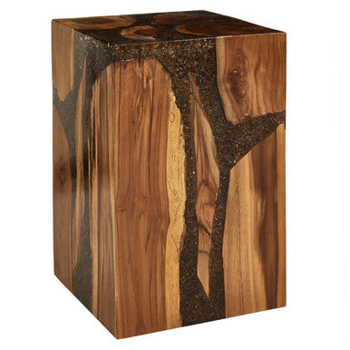 Sakra Resin and Teak Wood Side Table and Stool - Image 2
