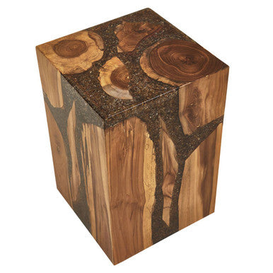 Sakra Resin and Teak Wood Side Table and Stool - Image 3