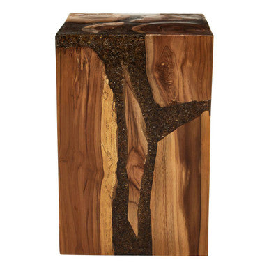 Sakra Resin and Teak Wood Side Table and Stool - Image 1