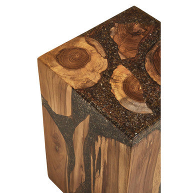 Sakra Resin and Teak Wood Side Table and Stool - Image 4