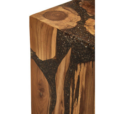 Sakra Resin and Teak Wood Side Table and Stool - Image 6