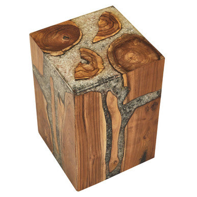 Sakra Teak Wood and Resin Side Table and Stool - Image 3