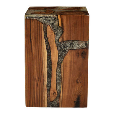Sakra Teak Wood and Resin Side Table and Stool - Image 1
