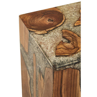Sakra Teak Wood and Resin Side Table and Stool - Image 4
