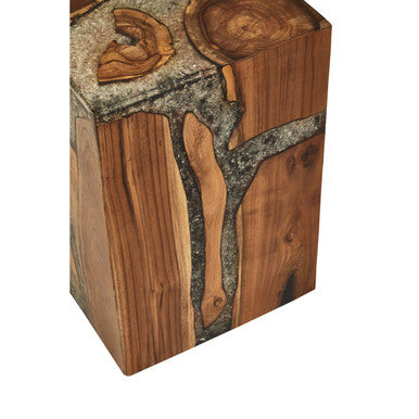 Sakra Teak Wood and Resin Side Table and Stool - Image 5