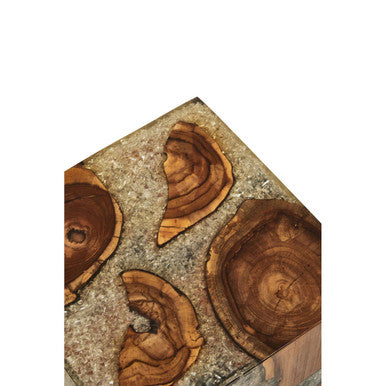 Sakra Teak Wood and Resin Side Table and Stool - Image 6