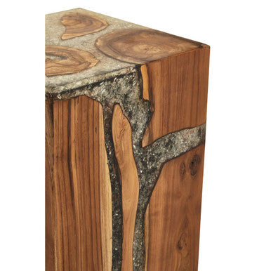 Sakra Teak Wood and Resin Side Table and Stool - Image 7