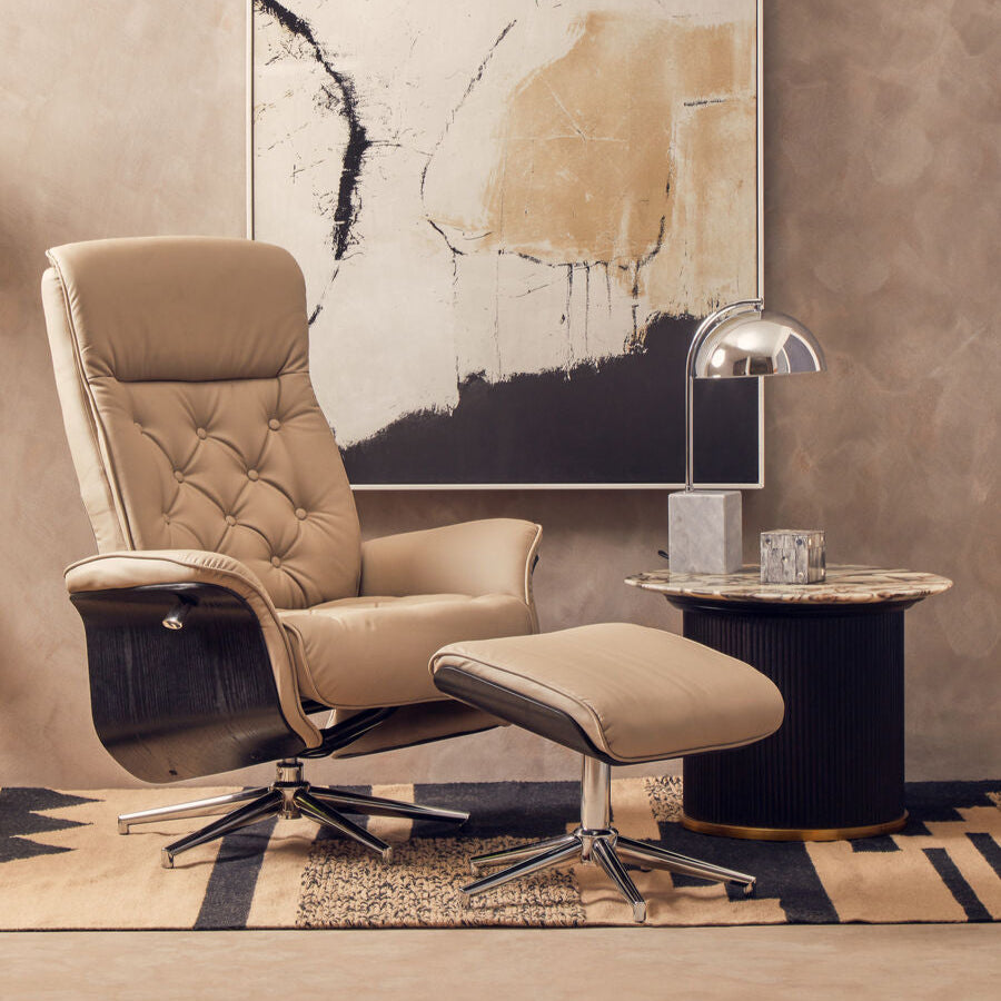 Warrington Mink Leather Effect Recliner And Footstool